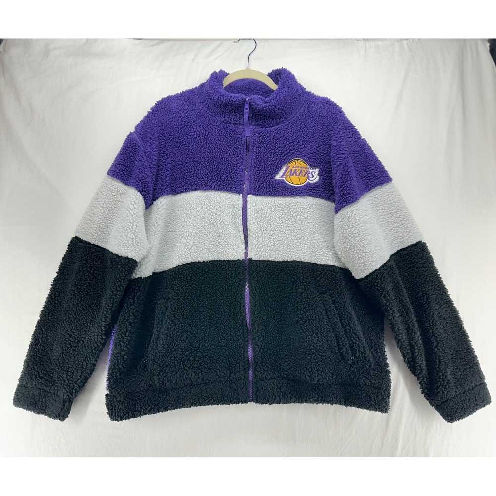 Ultra Game NBA Los Angeles Lakers Sherpa Fleece Jacket Purple Colorblock XL